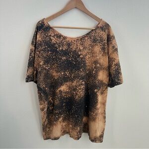 Distressed Stained Black & Cream Destroyed short sleeve off the shoulder T-shirt